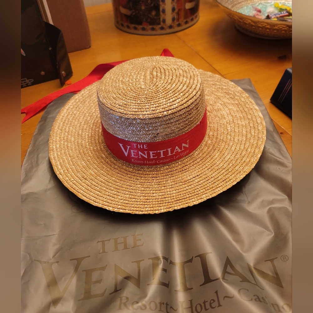 Venetian Las Vegas Gondaliers Woven Straw Hat w/Ribbon New With Tag SML